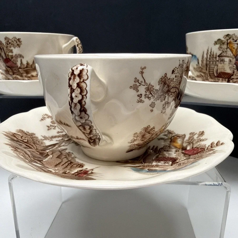Johnson Brothers The Old Mill Teacup And Saucer England China Set Of 3
